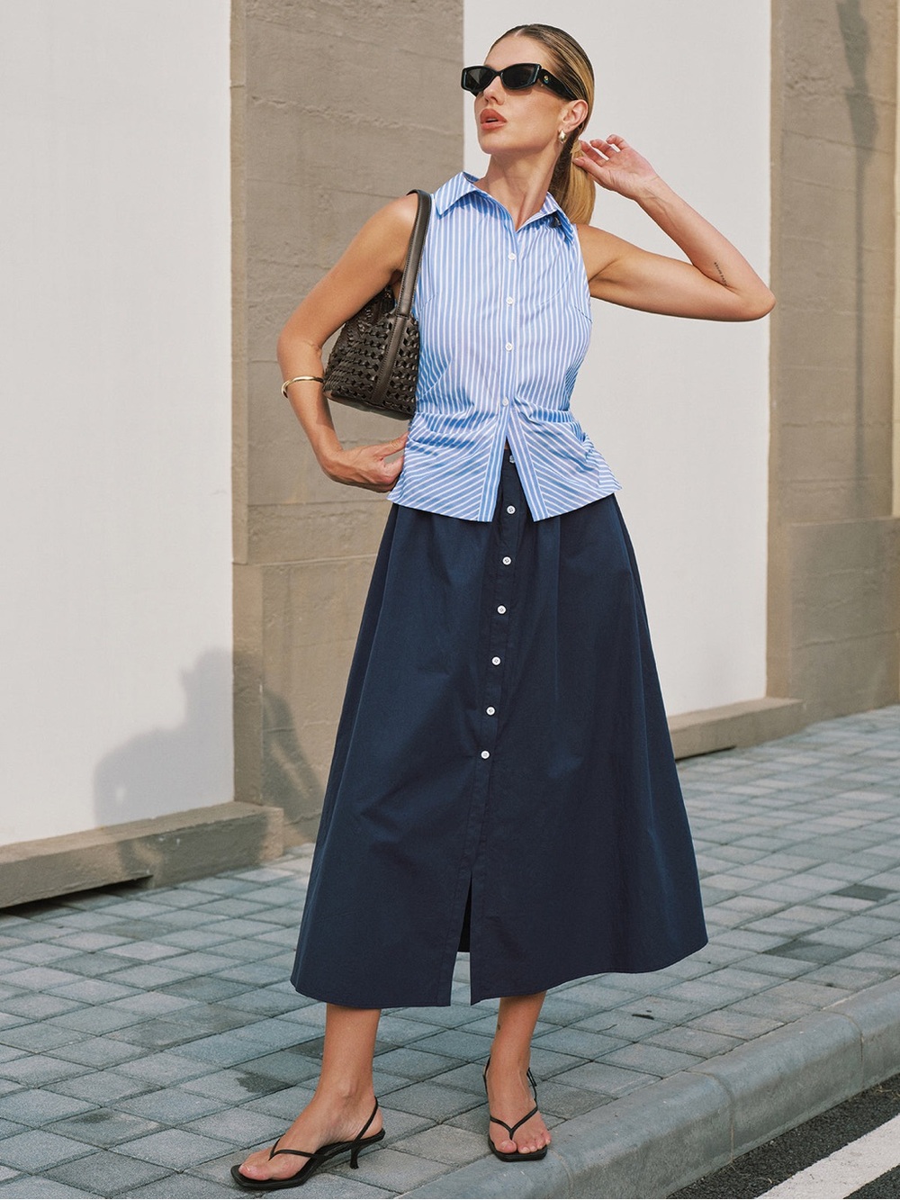 Commense Sleeveless Striped Tie back Patchwork Midi Maxi NWT Large Sailor look - Picture 3 of 7